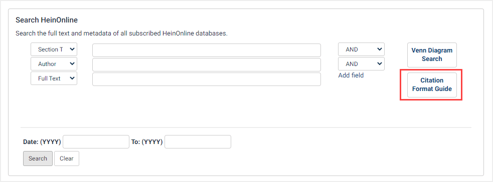 Screenshot of Citation Format Guide option within Advanced Search