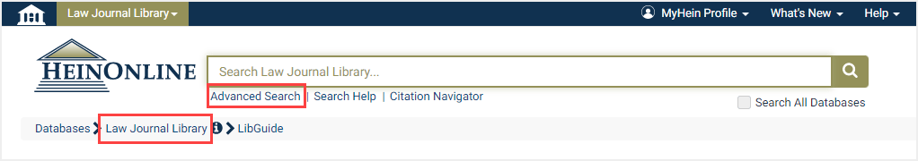 Screenshot of Advanced Search option within Law Journal Library