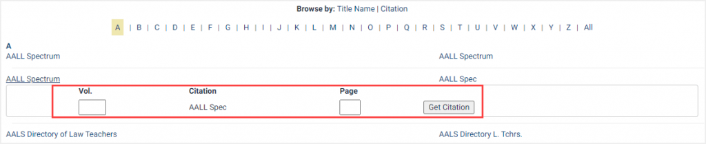 Screenshot of ability to input volume and page in Citation Format Guide