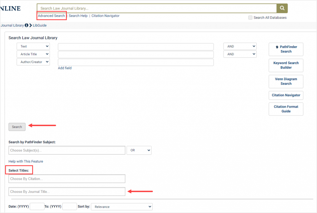 Screenshot of Advanced Search in Law Journal Library