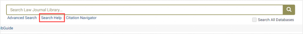 screenshot of Search Help option in HeinOnline's Law Journal Library