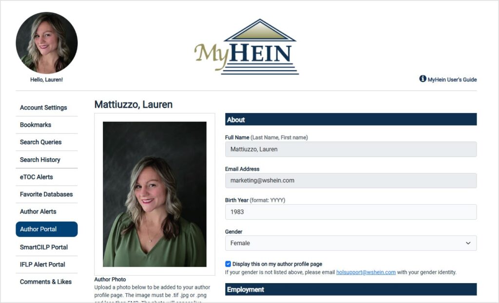 screenshot of Author Profile edit page