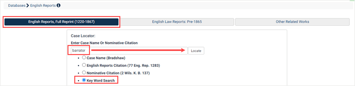 Key Word Search example in English Reports