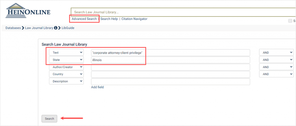 Advanced search by state within the Law Journal Library