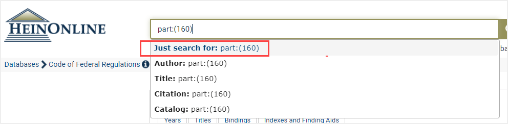 example of one-box search within the CFR