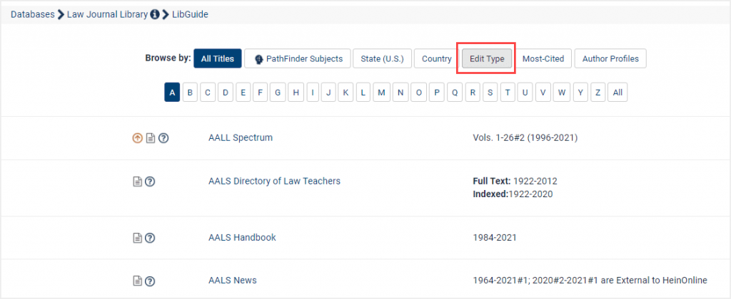 image of browse by options in the Law Journal Library