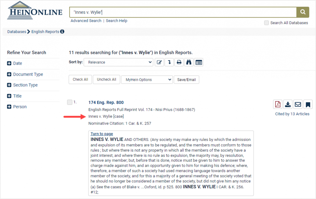 image of search results in English Reports