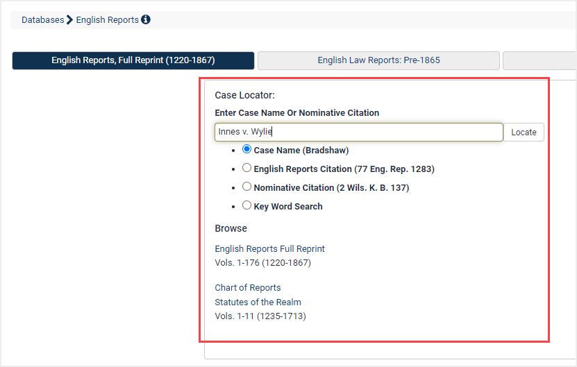 Search for case name using Case Locator Tool