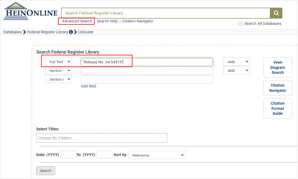 image of Advanced Search in Federal Register