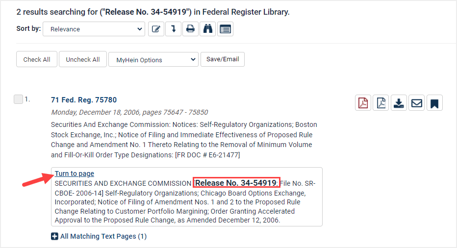 image of search results in Federal Register