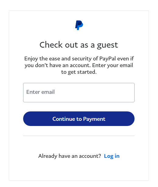 image of a payment box that says "check out as a guest"