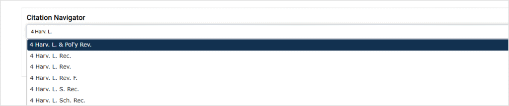 Citation Navigator in HeinOnline's Advanced Search options