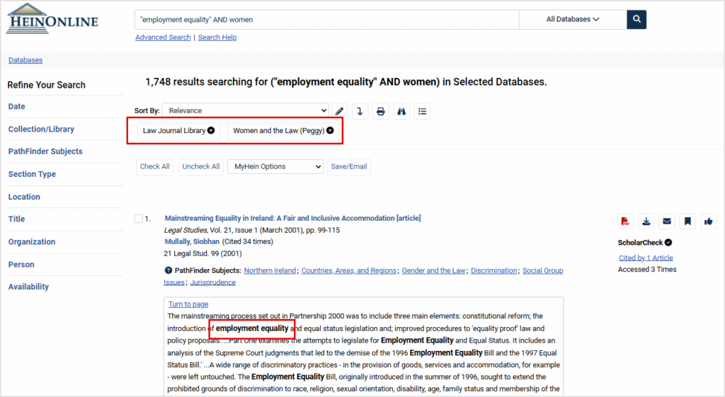 search results in HeinOnline