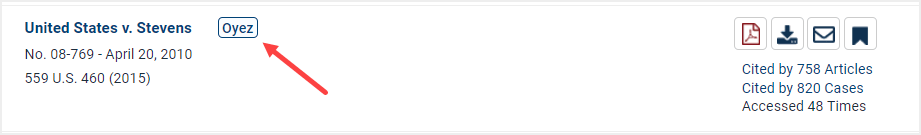 image of Oyez link within search results