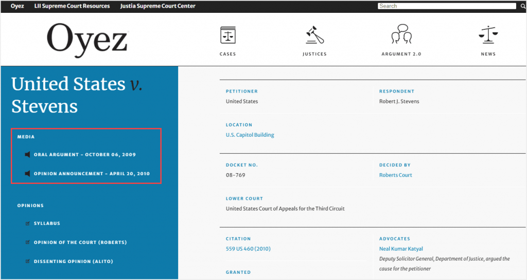 image of Oyez website