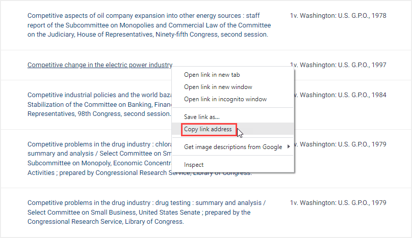 screenshot of copying link address from index list in HeinOnline