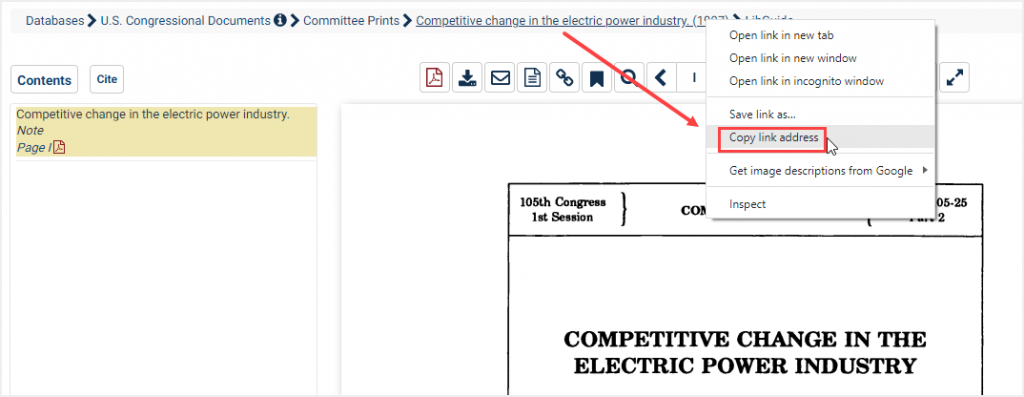 screenshot of copying link address from navigation trail in HeinOnline