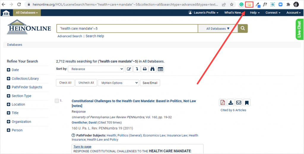 image of search results in HeinOnline