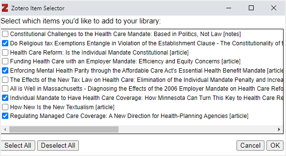 image of Zotero Item Selector
