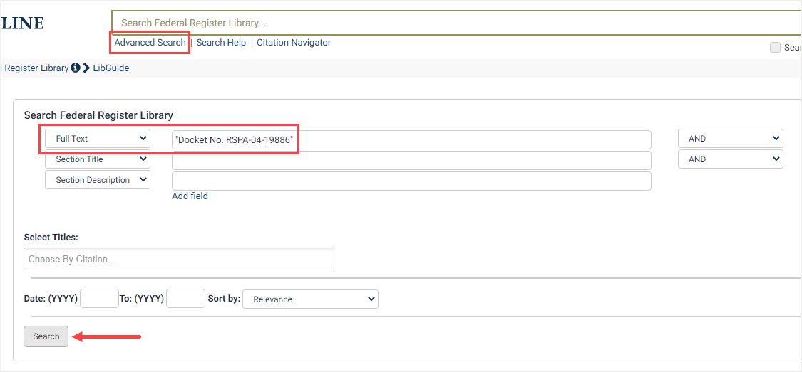 Search for an Agency Docket Number in the Federal Register