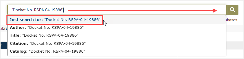 screenshot of text search in Federal Register Library