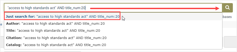 screenshot of one-box search for title number in United States Code