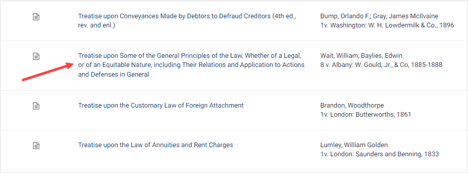 screenshot of title listing in Legal Classics database