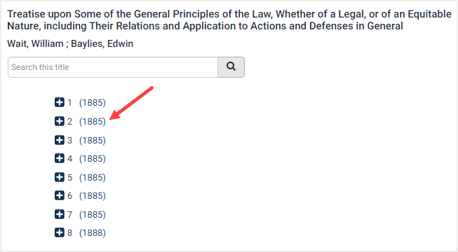 screenshot of title and volume listing in Legal Classics database
