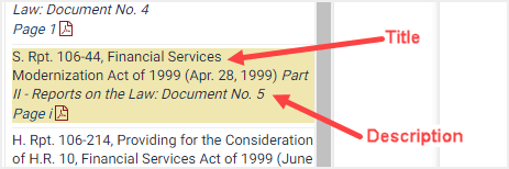 screenshot highlighting title and description in Table of Contents