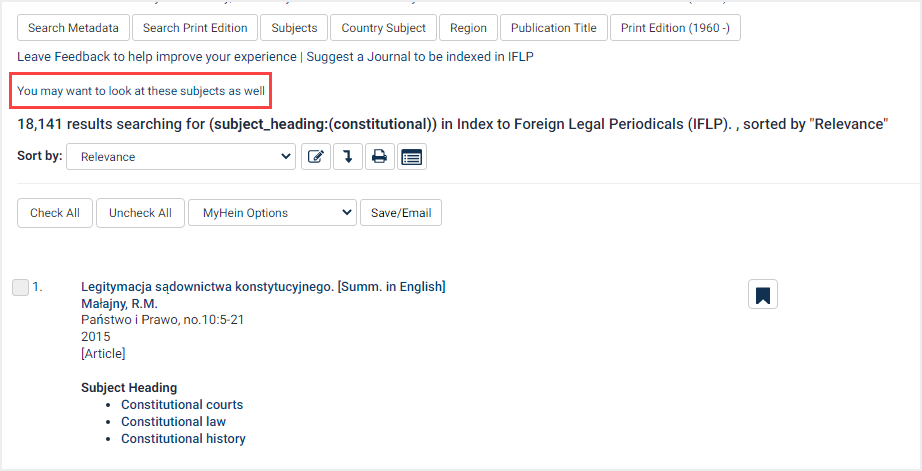 screenshot of search results in IFLP