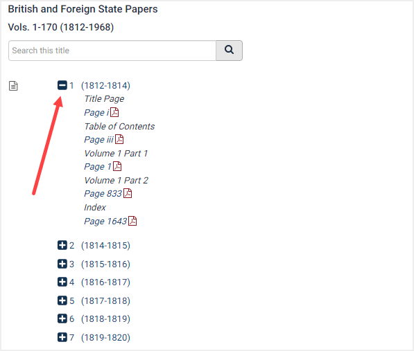 screenshot of treaty collection with volume one expanded 