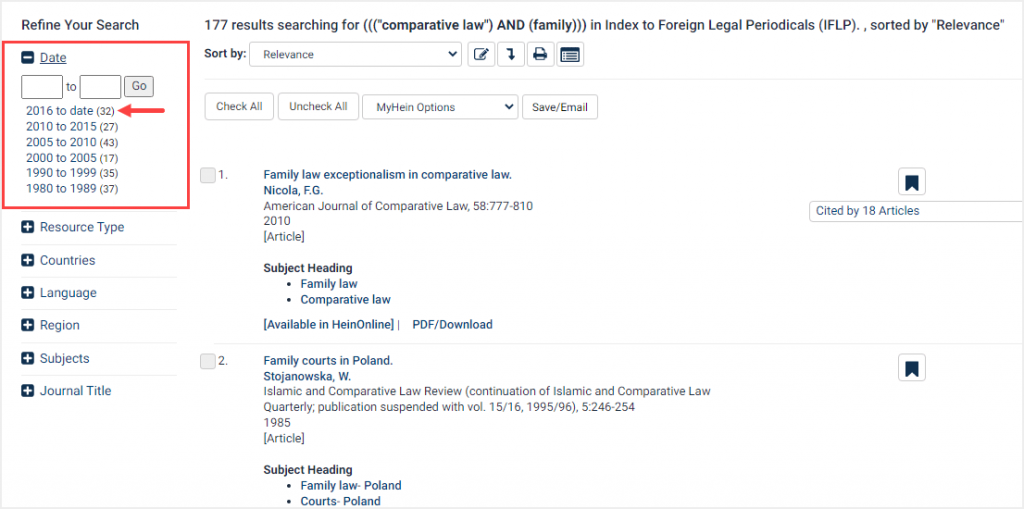 screenshot of search results in IFLP