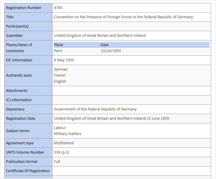 screenshot of UN Current Status Information