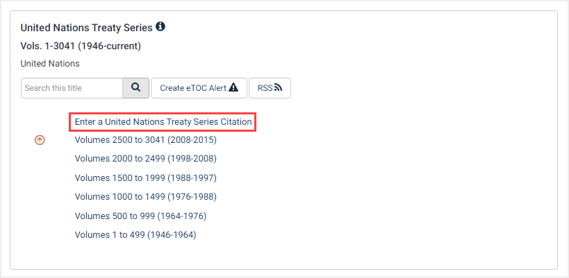 screenshot of United Nations Treaty Series highlighting the citation formatting option