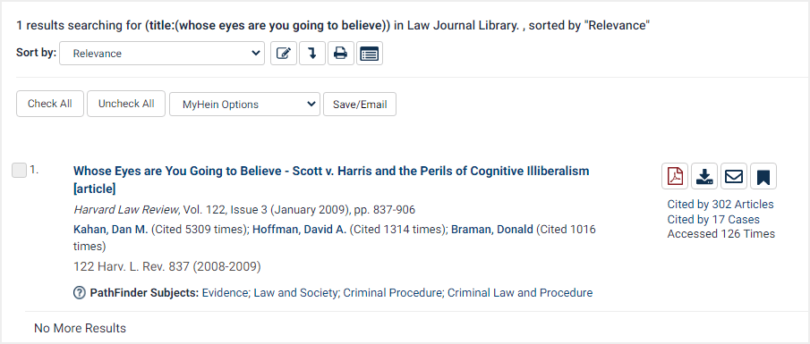 screenshot of search results in Law Journal Library