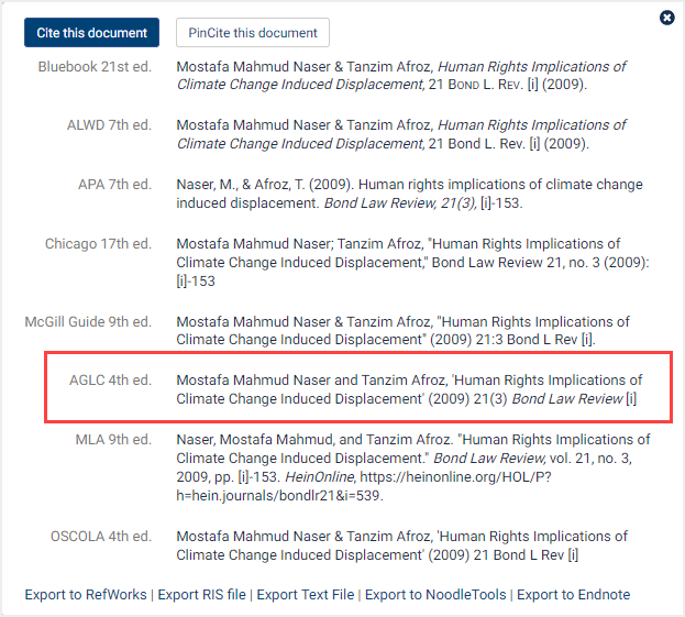 HeinOnline citation formats