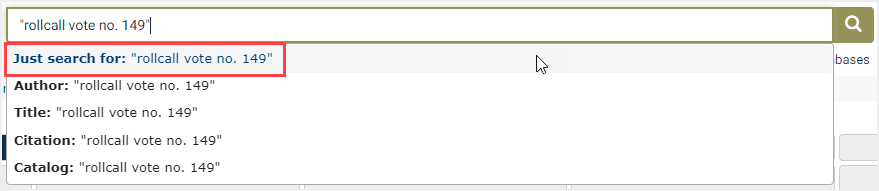 One-box search for rollcall in the U.S. Congressional Documents database