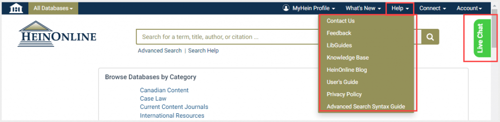 HeinOnline help options