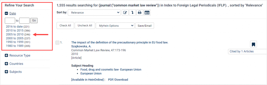 Journal title search results in IFLP