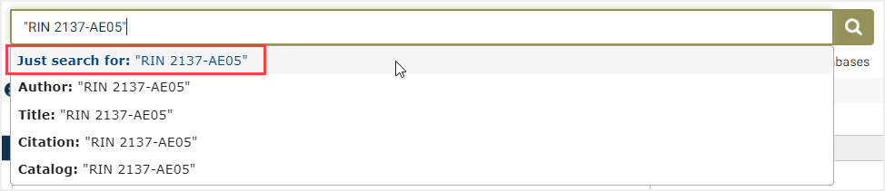 One-box text search for a Regulation Identification Number (RIN) within the Federal Register