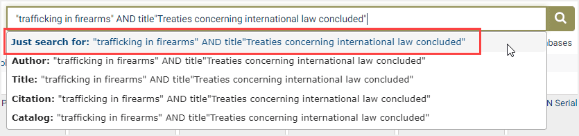 One-box search example for full text in the United Nations Law Collection