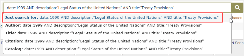 One-box search example for volume date in the United Nations Law Collection