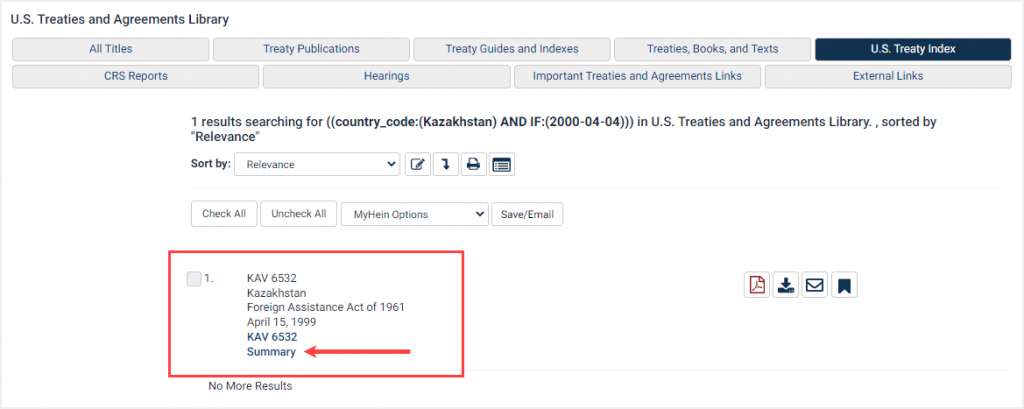 U.S. Treaties and Agreements treaty search result