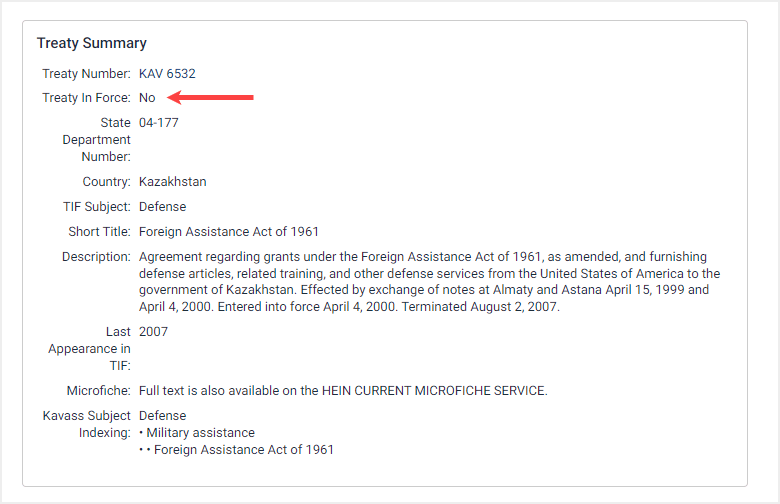 Treaty Summary metadata