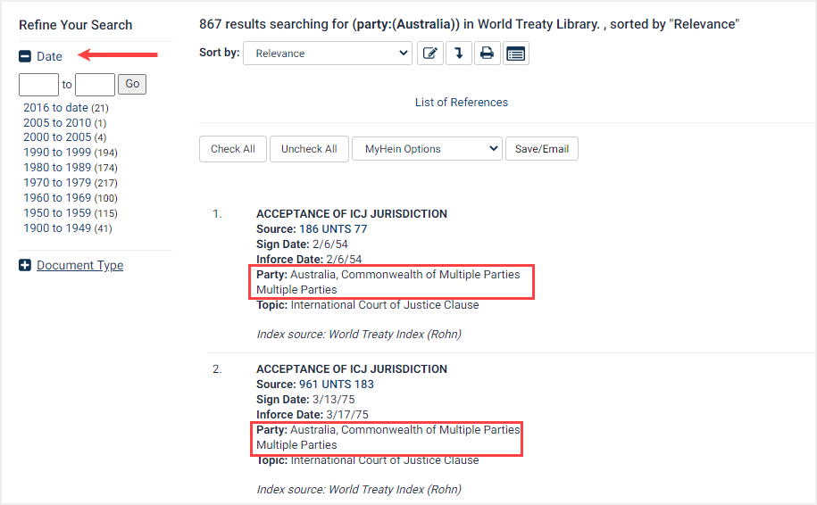 World Treaty search results for Party