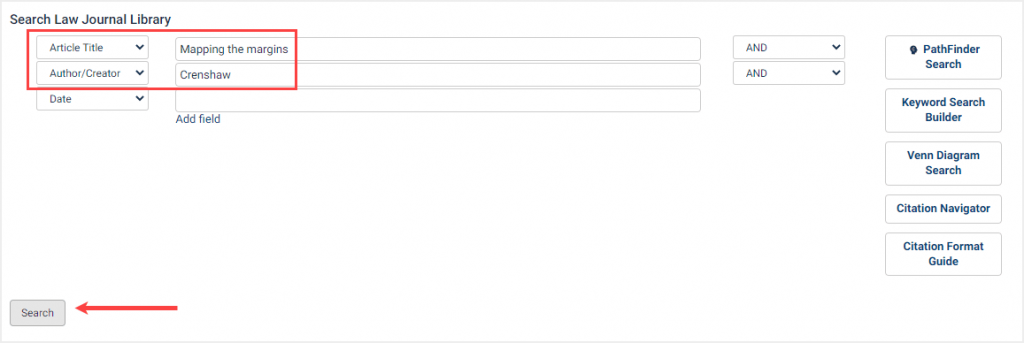 Advanced search in the Law Journal Library