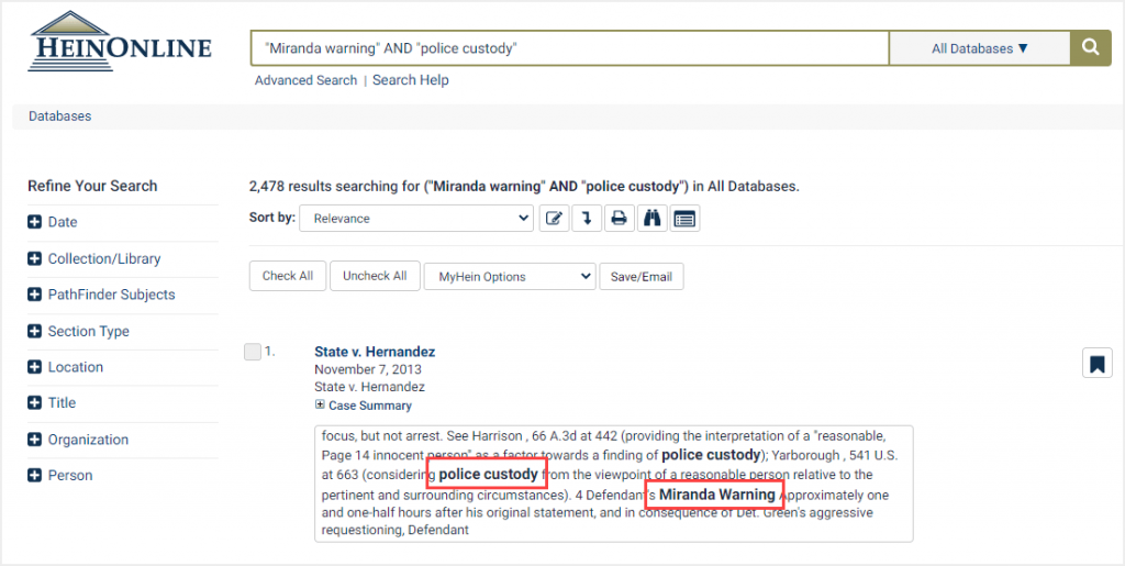Search result page showing boldface matching text
