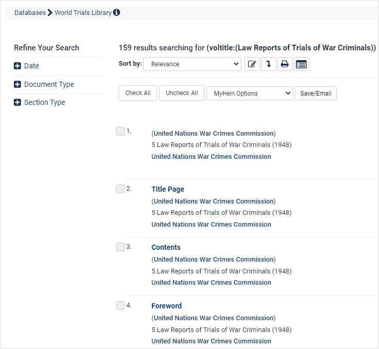 image of search results within World Trials Library