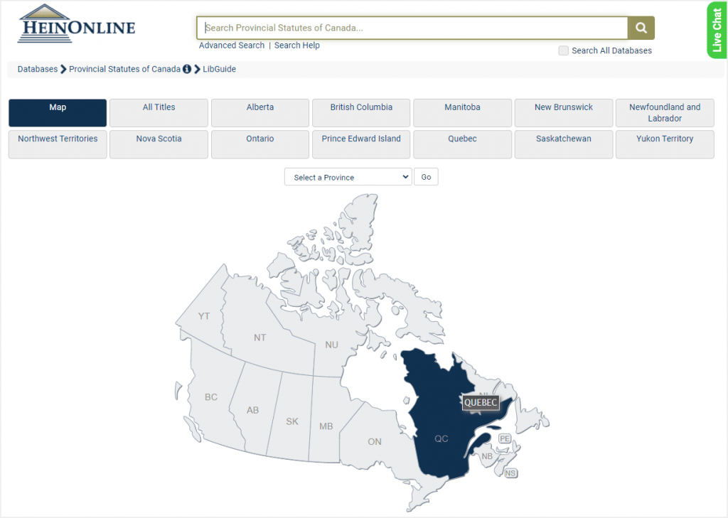 image of Provincial Statutes in HeinOnline