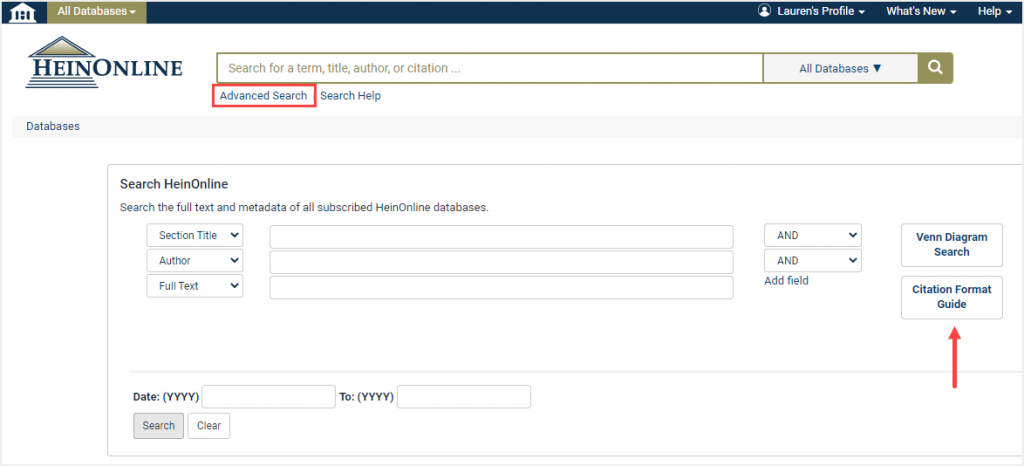 Image of Advanced Search in HeinOnline